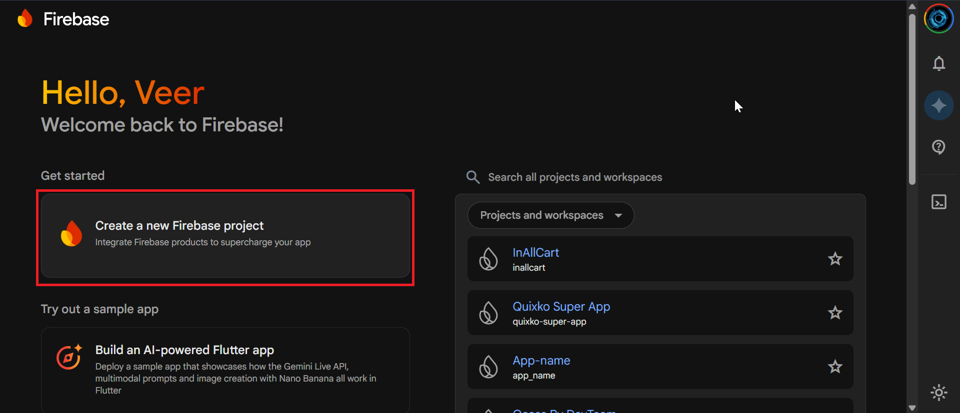 Create Firebase project